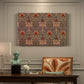 Canvas art print featuring a repeating pattern of stylized flowers with warm red tones and curved stems, presented within a refined interior setting