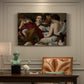 Canvas art print featuring a group of young men gathered together playing music with instruments, presented within a refined interior setting