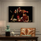 Canvas art print featuring Abraham holding Isaac while angel intervenes to stop the sacrifice, presented within a refined interior setting