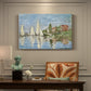Canvas art print featuring colorful sailboats racing across river under bright sky, presented within a refined interior setting