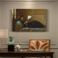 Canvas art print featuring a group of people gathered indoors reading newspaper together, presented within a refined interior setting
