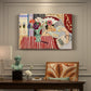 Canvas art print featuring a seated woman beside vase of anemones in richly patterned interior, presented within a refined interior setting