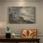 Canvas art print featuring a rural mill beside water surrounded by trees, presented within a refined interior setting