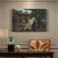 Canvas art print featuring a priest standing beside stone sarcophagus in quiet architectural setting, presented within a refined interior setting