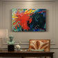 Canvas art print featuring a dynamic abstract shapes colliding in energetic composition, presented within a refined interior setting