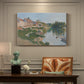 Canvas art print featuring a hillside town overlooking river with buildings and terrain, presented within a refined interior setting