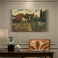 Canvas art print featuring a flower garden with plants and building in structured outdoor setting, presented within a refined interior setting