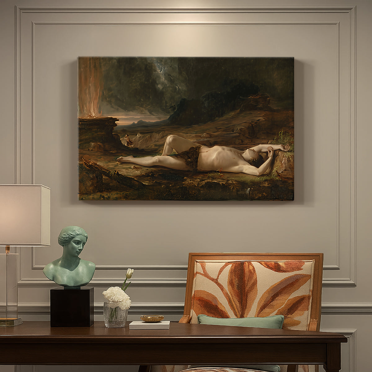Canvas art print featuring an expressive countryside composition with balanced light, presented within a refined interior setting