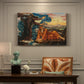 Canvas art print featuring a reclining female figure surrounded by symbolic elements in dreamlike setting, presented within a refined interior setting