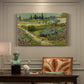 Canvas art print featuring a lush garden filled with plants and flowers arranged in bright sunlight, presented within a refined interior setting