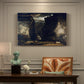Canvas art print featuring a dramatic rocky gorge with towering cliffs and waterfall, presented within a refined interior setting