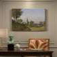 Canvas art print featuring a rural village with church surrounded by trees and open land, presented within a refined interior setting