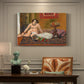 Canvas art print featuring a reclining nude figure beside bowl of goldfish in colorful interior, presented within a refined interior setting