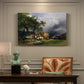 Canvas art print featuring a wagon loaded with hay moving through countryside, presented within a refined interior setting