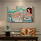 Canvas art print featuring a reclining nude wearing a bathrobe in a colorful interior, presented within a refined interior setting