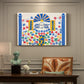 Canvas art print featuring an abstract geometric composition with stylized human and decorative elements, presented within a refined interior setting