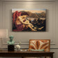 Canvas art print featuring an angelic figure confronting serpent in symbolic battle of good and evil, presented within a refined interior setting
