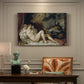 Canvas art print featuring a reclining nude woman on bed in mythological interior scene, presented within a refined interior setting