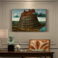 Canvas art print featuring a massive tower under construction rising above landscape, presented within a refined interior setting