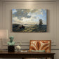 Canvas art print featuring a breezy coastal landscape with waves, boats, and open sky, presented within a refined interior setting