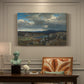 Canvas art print featuring a rugged highland landscape with mountains and open terrain, presented within a refined interior setting