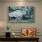 Canvas art print featuring trains arriving under large arched station roof with billowing steam, presented within a refined interior setting