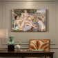 Canvas art print featuring a group of nude women bathing together in a sunlit natural landscape, presented within a refined interior setting