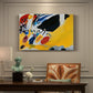 Canvas art print featuring an abstract composition dominated by dark forms and bright yellow field suggesting musical performance, presented within a refined interior setting