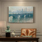 Canvas art print featuring a hazy view of Waterloo Bridge over river in gray atmospheric light, presented within a refined interior setting