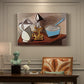 Canvas art print featuring a still life with jug candle and pan in angular composition, presented within a refined interior setting