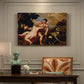 Canvas art print featuring a mythological couple in dramatic embrace as Adonis prepares to depart, presented within a refined interior setting