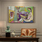 Canvas art print featuring an abstract female figure composed of geometric shapes, presented within a refined interior setting