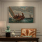 Canvas art print featuring a small sailboat with boys aboard leaning into wind on open water, presented within a refined interior setting