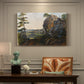 Canvas art print featuring rock formations within forested landscape, presented within a refined interior setting