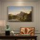 Canvas art print featuring a sunlit pastoral landscape with figures and classical architecture in open countryside, presented within a refined interior setting
