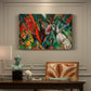 Canvas art print featuring an abstract composition suggesting rainfall through diagonal lines and color patterns, presented within a refined interior setting