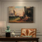 Canvas art print featuring a family gathered near boats and water, presented within a refined interior setting