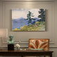 Canvas art print featuring a quiet forest clearing with trees and distant structure in natural setting, presented within a refined interior setting