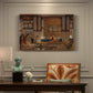 Canvas art print featuring an interior scene with woman receiving guests in ornate room, presented within a refined interior setting