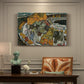 Canvas art print featuring a curved row of colorful houses forming crescent shape along water, presented within a refined interior setting