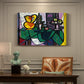 Canvas art print featuring a still life with pitcher and fruit in cubist composition, presented within a refined interior setting