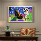 Canvas art print featuring an abstract composition with musician-like figure and shapes, presented within a refined interior setting