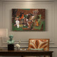 Canvas art print featuring a collage still life with cards bottles and glasses, presented within a refined interior setting