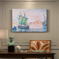 Canvas art print featuring a Venetian waterfront under pink sky, presented within a refined interior setting