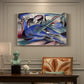 Canvas art print featuring a reclining horse depicted in flowing abstract shapes and colors, presented within a refined interior setting