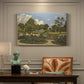 Canvas art print featuring a landscaped garden with trees, water, and open sky in peaceful setting, presented within a refined interior setting