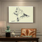 Canvas art print featuring a simple line drawing of cat in relaxed pose, presented within a refined interior setting