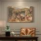 Canvas art print featuring figures working among animals in vineyard landscape, presented within a refined interior setting