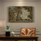 Canvas art print featuring a cathedral rising above landscape with trees and field, presented within a refined interior setting