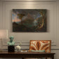 Canvas art print featuring a rugged natural landscape with dense trees and flowing water under dramatic sky, presented within a refined interior setting